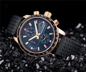 Hoogwaardige quartz stopwatch luxe heren chronograaf horloge gouden kast zwart rubberen polshorloge 532