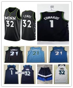 Men de haute qualité rétro 21 Kevin 32 Karl Anthony Garnett Towns Basketball Jersey Edwards 100% Cousue de basket-ball