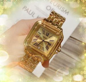 Haute qualité hommes romain arabe chiffre réservoir cadran montre glacé en acier inoxydable bracelet en cuir horloge jour Date japon mouvement à quartz montre-bracelet beaux cadeaux d'anniversaire