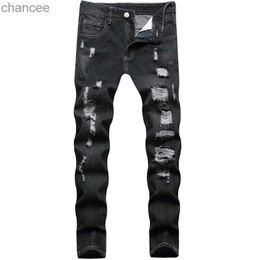 Pantalones de mezclilla rasgados con agujeros ajustados para hombre de alta calidad estilo mendigo moda urbana jeans negros rasguños pantalones vaqueros casuales sexys; HKD230829