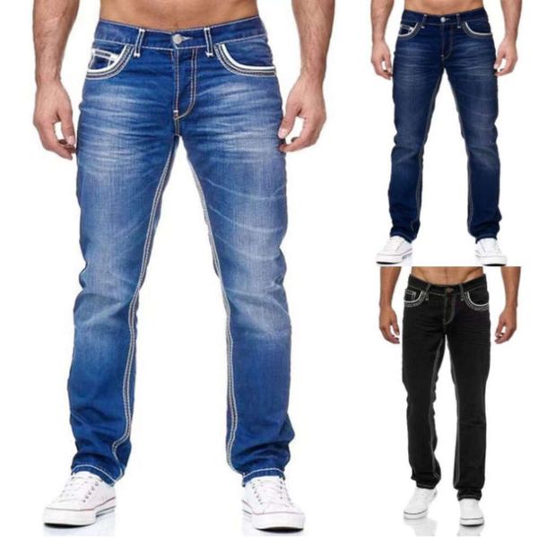 Hombres de alta calidad ajustado delgado de doble línea Golden clásico de tres colores Jeans New Style W5QO
