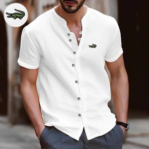 Haute qualité hommes printemps/été à manches courtes coton lin chemises affaires décontracté ample ajustement T-shirt chemises haut S-2XL 240202