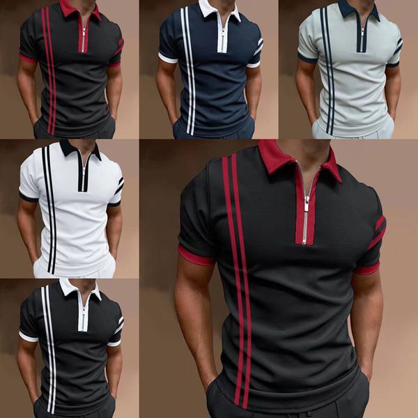 Polos de golf con estampado de rayas para hombre de alta calidad Camisas para hombre Camisa de algodón de manga corta con cuello vuelto para hombre Estilo delgado S-3XL