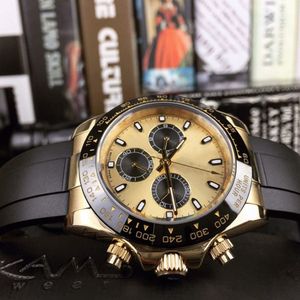 Hoge kwaliteit herenhorloges Automatisch mechanisch horloge Gouden wijzerplaat Mode Sport Rubberen band Horloges Montre254q