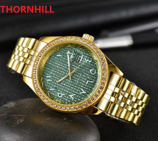 Haute Qualité Hommes Femmes Arabe Numerial Watch Full Diamonds Ring Iced Out Strap Designer Montres Mouvement À Quartz Couple Lovers Horloge Montre-Bracelet