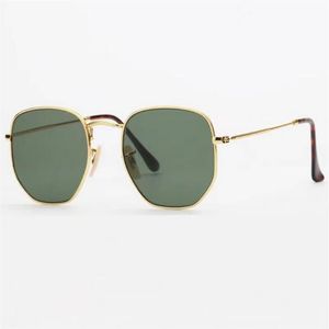 Gafas de sol hexagonales para hombre y mujer de alta calidad, gafas irregulares, gafas de sol, lentes de cristal verdes de Metal dorado 51mm2191