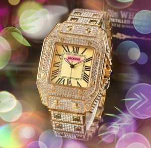 Hoge kwaliteit heren dames liefhebbers quartz uurwerk horloge vierkante Romeinse tank wijzerplaat klok waterdicht volledig Iced Out stralende diamanten ringkast partij horloges armband geschenken