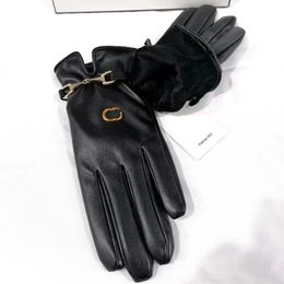 Haute qualité hommes femmes métal G gants sans doigts marque de créateur double lettre épaissir garder au chaud gant hiver sports de plein air pur coton faux cuir accessoires