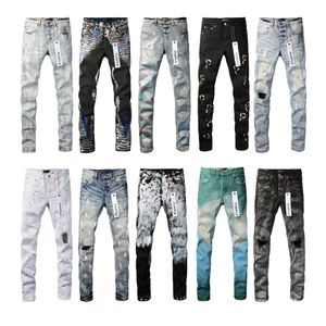 Hoge kwaliteit heren dames paarse jeans Designer jeans mode Distressed Ripped Bikers Dames denim cargo voor heren High Street Fashion Jeans F