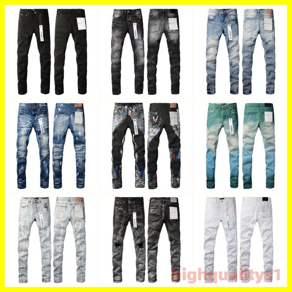 Alta calidad para hombre para mujer Jeans morados Jeans de diseñador Moda desgastados Bikers rasgados Denim para mujer Cargo para hombres High Street Fashion Jeans Ventas directas de fábrica