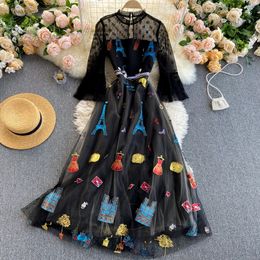 Robes décontractées en maille brodée de haute qualité pour femmes, ligne a, Design de mode coréenne, Chic, Streetwear, Long, printemps 2021