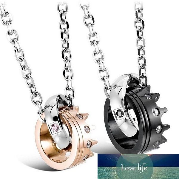 Couronne en métal de haute qualité pour elle et lui Couple anneau royal pendentif amour collier ensemble