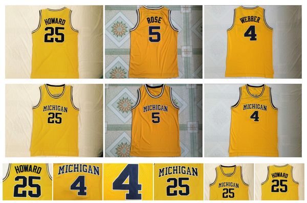 Michigan Wolverines de haute qualité 5 Jalen Rose Jersey 25 Dwight Howard Jersey 4 Chris Webber University Mens College Basketball Jerseys