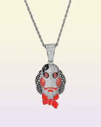 Haute qualité Micro Full CZ Thriller masque cuivre coulée visage pendentif collier Hiphop Hipster hommes femmes à la mode Punk rappeur bijoux5631791