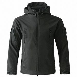 Haute qualité militaire peau de requin coquille souple tactique coupe-vent veste imperméable armée vestes de combat hommes manteaux de bombardier à capuche E7cD #