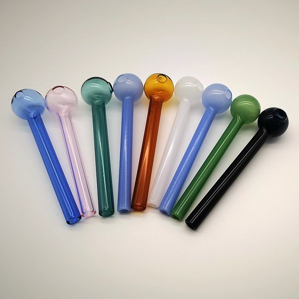 Haute Qualité Mini Pipes À Main Heady Verre Brûleur À Huile Tuyau Cuillère Narguilés Bongs À Base De Plantes Sèches Dab Rigs Type Droit Pipe À Fumer Multi Couleurs Outils De Tabac SW37 En Gros