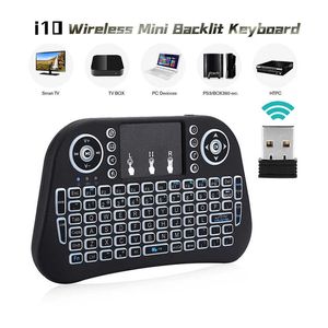 Alta calidad Mini i10 Teclado inalámbrico 2.4G Air Mouse Control remoto Touchpad Teclados retroiluminados para Smart Android TV Box Tablet PC Ps3 Xbox Consola de juegos Inglés