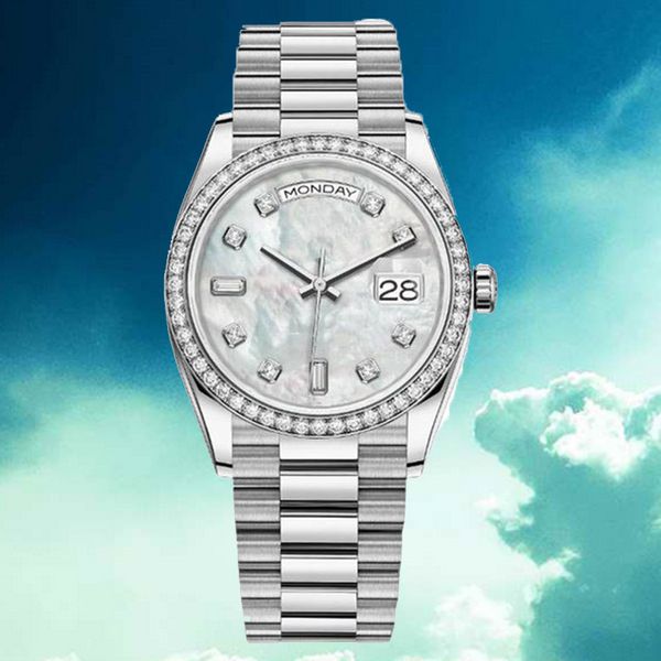 Montre de haute qualité Moissanite Ice Out pour hommes et femmes, design automatique, mécanique, date du jour, 40mm, lunette en diamant en acier inoxydable, étanche, montres en or lumineux montr