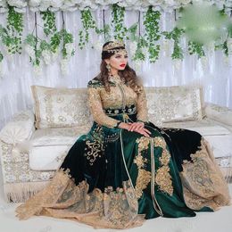 Hoge Kwaliteit Marokkaanse Kaftan Avondjurken V-hals Luruxy Kralen Moslim Arabisch Prom Dress Lange Mouwen Applicaties Algerijnse Gown249w