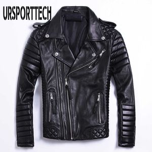 Hoge kwaliteit motorfiets jas heren lederen jas plus size 4XL 5XL dikke koeienhuid herfst slim fit biker's lederen jas 210528