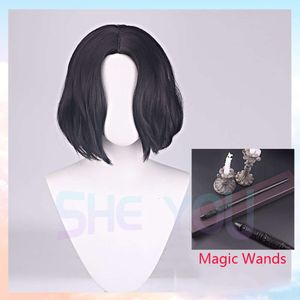 Haute qualité film Severus Snape noir synthétique cheveux bouclés Cosplay perruque résistance à la chaleur fibre + bonnet de perruque