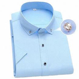 Alta calidad N-iring Mens Dr Shirt Manga corta Nueva Sólida Ropa Masculina Fit Busin Camisas Blanco Azul Azul Marino Negro Yyqwsj A0xi #
