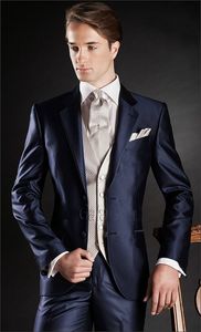 Haute qualité bleu marine marié Tuxedos homme costume de mariage revers cranté deux boutons hommes affaires dîner bal Blazer (veste + pantalon + cravate + gilet) 107