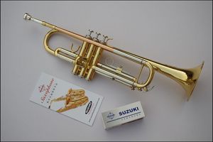 Hochwertige neue Ankunft Suzuki TR-600 B Flat Trompete Messing Goldlack Bb Musikinstrumente mit Koffer Mundstück Kostenloser Versand