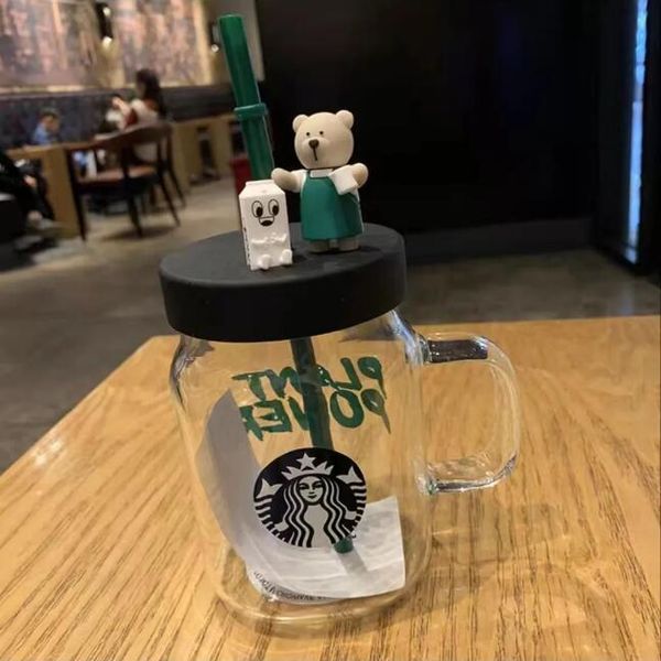 Haute qualité nouvelle tasse Starbucks créative (verres) tasse en verre de grande capacité en fleur de cerisier rose avec tasse en paille