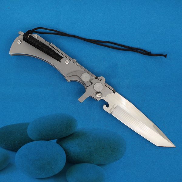 Cuchillo plegable táctico de supervivencia de diseño de alta calidad 9CR18MOV Satin Tanto Blade Cananjas de acero inoxidable con bolsa de nylon H9501