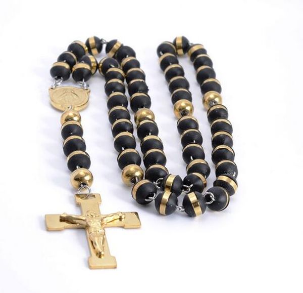 Haute qualité nouvelle mode chapelet chaîne collier en acier inoxydable 316L or perles religieuses Crucifix croix breloque bijoux