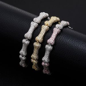 Haute qualité nouveau plein de bijoux en zircon chaîne en os forme d'os collier hommes et femmes hip hop personnalité de la mode Bracelet