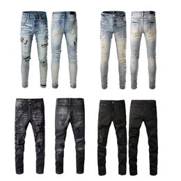 Nuevos jeans de alta calidad para los jeans diseñadores para hombres jeans rasgados algodón de algodón negro delgado de jeans de motocicleta delgada