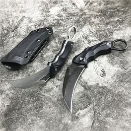 Couteau à griffes à lame fixe Karambit de haute qualité, lames de lavage en pierre D2, manche G10 noir, couteaux tactiques de survie avec Kydex