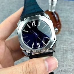 Hoge kwaliteit NIEUWE OCTO 101964 BGO41BLD Heren Automatisch Horloge 41mm Black Dial Silver Case Black Lederen Strap Sapphire Gents Luxe Horloges