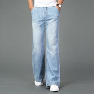 Haute Qualité D'été Mince Lumière Hommes Smart Casual Boot Cut Jeans Affaires Pantalon Large Jambe Plus La Taille 40 Pantalon 201111