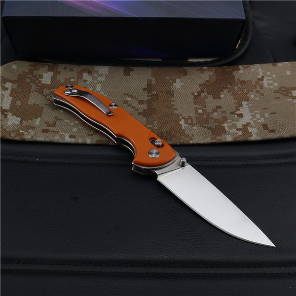 Couteau pliant tactique de haute qualité D2 Satin Drop Point Lame Orange G10 + Poignée en tôle d'acier Couteaux de sauvetage de poche EDC pour l'extérieur