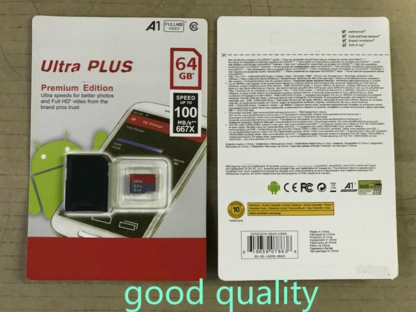 Haute qualité nouveau smartphone Ultra A1 16GB/32GB/64GB/128GB/256GB capacité réelle carte Micro mémoire SD 100 mo/s UHS-I carte TF C10 avec adaptateur