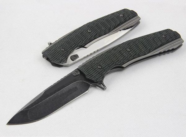 Couteau de lame pliante de flipper de haute qualité D2 Noir Stone Lavage / Satin Fini Lame G10 + Poignée en acier Portez à billes rapides Couteilles de poche EDC ouvertes