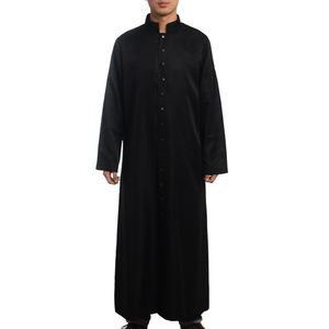 Disfraz de sotana de sacerdote romano, clero de la Iglesia Católica, bata negra, vestiduras de clérigo, botón de un solo pecho, Cosplay para hombres adultos