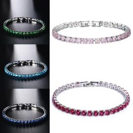 Haute qualité nouvelles femmes bracelet hommes bleu émeraude rose zircon cubique Hiphop Sier plaqué or bijoux diamant une rangée Hip Hop 4Mm cristal