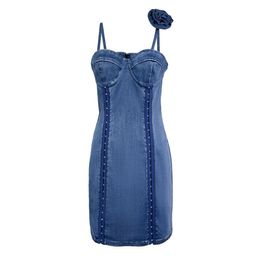 Nouvelles femmes de haute qualité Denim Robes Spaghetti Strap Strap sans gaine mince bodycon Fashion Fashion Slim Mini soirée de soirée Milan Robe de piste DR05