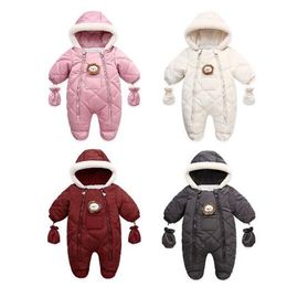 Hoge Kwaliteit Pasgeboren Rompertjes Peuter Baby Romper Jongens Meisjes Winter Warm Footed Jumpsuit Cartoon Lion Hooded Lange Mouwen Footies Bodysuit met handschoenen