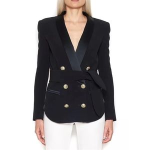 Hoge kwaliteit nieuwste 2020 Designer Blazer Jacket Women S Double Breasted Lion Buttons Lion Belt Belt Blazer Outer Wear LJ201021