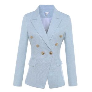 Haute qualité Date 2021 Designer Blazer Femme à manches longues à double boutonnage en métal Lion Boutons Blazer Veste extérieure S-XL X0721