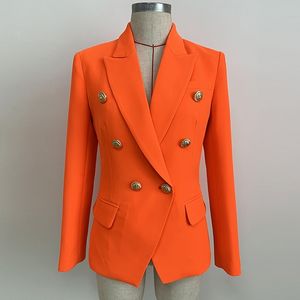 HAUTE QUALITÉ Date Designer Blazer Femmes Lion Boutons Double Boutonnage Blazer Veste Neon Orange 201114