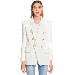 Mode de haute qualité de la dernière mode 2021 Blazer de designer Collier de châle pour femme Boutons de lion à double boutonnage Tassel T veste sur couche x0721