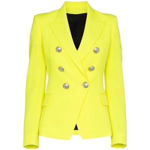 Haute Qualité design de mode de mode Blazer Boutons de lion pour femme Fluorescence à double boutonnage Veste de blazer jaune 201012