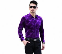 Haute qualité nouveau Style 2016 automne hommes Fi Floral or Veet Dr chemise formelle hommes Busin Lg manches Veet chemise h640 #