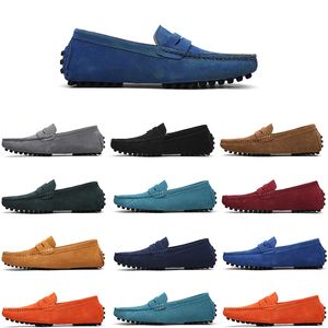 Hoogwaardige niet-merk mannen Casual suede schoenhoens slip op luie lederen schoen 38-45 diepblauw